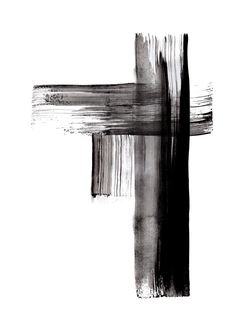 the cross is painted in black and white with brush strokes on it's surface