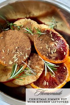 christmas simmer pot with kitchen leftovers and rosemary sprigs on the top