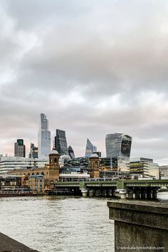 the city skyline is seen from across the river