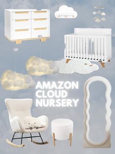 an image of a baby's nursery with clouds in the sky