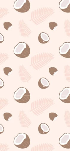 a pattern with coconuts and leaves on a pink background