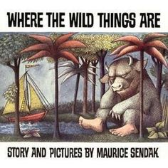 the book where the wild things are is in front of a white background with trees