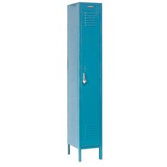 a tall blue locker with the door open