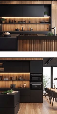 two pictures of the same kitchen in different positions