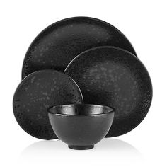 black dinnerware set on white background