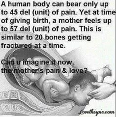 an image of a baby in the stomach with caption that reads,'a human body can bear only up to 45 del unit of pain