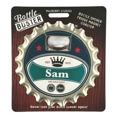 a bottle opener with the name sam on it