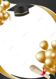 graduation background with gold balloons and diploma