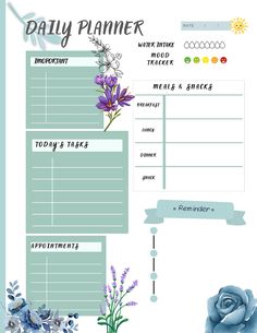 the daily planner is shown with flowers on it