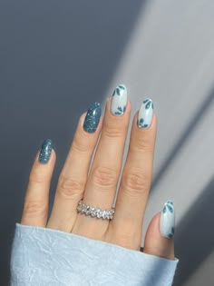 Shop our Influencers' top picks on Amazon Nail Art Bleu, Sky Blue Nails, Blue Glitter Nails, Baby Blue Nails, Blue Nail Art, Spring Nail Art, Sparkly Nails, Floral Nails