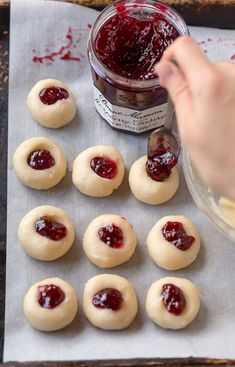 5-Ingredient Raspberry Cheesecake Thumbprint Cookies - Baker by Nature Cheesecake Thumbprint Cookies, Jam Thumbprints, Cookies Thumbprint, Raspberry Thumbprint, Raspberry Cheesecake Cookies, Raspberry Thumbprint Cookies, Jam Thumbprint Cookies, Thumbprint Cookies Recipe