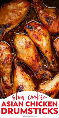 Asian Crockpot Chicken Drumsticks are easy to make in the slow cooker. These chicken legs are perfect for weeknight dinner or game day snack. Asian Chicken Drumsticks, Slow Cooker Asian Chicken, Meals To Make With Chicken, Easy Meals To Make, Slow Cooker Asian, Chicken Leg Recipes, Chicken Drumstick Recipes, Meals To Make, Drumstick Recipes