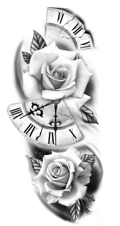 a rose with roman numerals on it is shown in black and white