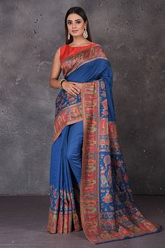 Shop stunning blue Kani weave tussar silk sari online in USA. Keep your ethnic wardrobe up to date with latest designer sarees, pure silk sarees, handwoven sarees, tussar silk sarees, embroidered sarees from Pure Elegance Indian saree store in USA.-full view Latest Designer Sarees, Fashion Journals, Tussar Silk Saree, Silk Sarees Online, Traditional Fabric, Pure Silk Sarees, Indian Sarees, Sarees Online, Blouse Piece