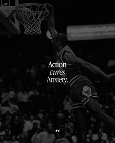 a basketball player dunking the ball into the hoop with an inspirational quote above it