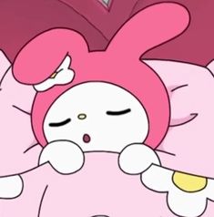 a cartoon character laying in bed with its eyes closed and her head resting on the pillow