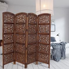 The Urban Port Handmade Foldable 4-Panel Wooden Partition Screen Room Divider, Brown - UPT-148948 Wooden Partition, Wood Partition, Wooden Partitions, Screen Room Divider, Bamboo Room Divider, Wood Room Divider, 4 Panel Room Divider, Wooden Room Dividers, Partition Screen