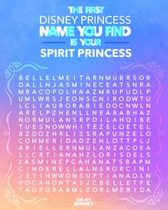 the first disney princess name you find is your spirit princess word searcher on a colorful background