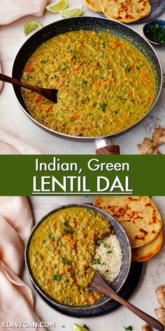 This healthy, one-pot Indian lentil dal recipe is loaded with plant-based protein and nutrients but also super cozy, comforting, flavorful, satisfying, and cooks in under 40 minutes—ready to impress friends and family with a side of naan bread or rice! #dal #lentildal #Indiandal #lentildahl #dhal #dahl #elavegan | elavegan.com Spinach And Lentil Dahl, Yellow Lentil Dahl Recipe, Dal Lentil Recipe, Lentils Indian Recipes, Lentils Rice Recipe, Indian Lentils Dal, Recipes With Green Lentils, French Lentil Recipes, Indian Dahl Recipe