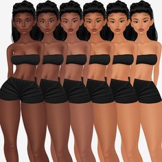 six different poses of the same woman in black swimsuits, with multiple angles to each