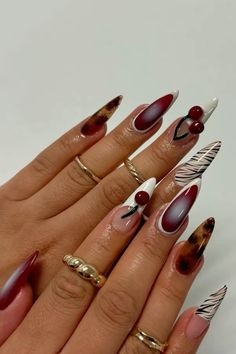 Moody Nail Designs, 222 Nails, Red And Leopard Print Nails, Maximalist Nails, Strong Healthy Nails, Stronger Nails, Gel Nail Art Designs, Nail It, Daily Nail