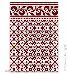 a red and white cross stitch pattern with an ornamental design in the center, on a white background