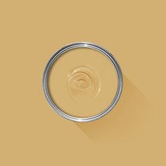 a yellow paint can with a silver rim on a beige background, showing the top part of the tin