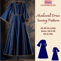 Renaissance Dress Sewing Pattern, Celtic Dress, Victorian Dress, Medieval Boho Dress, Elvish Dress, Cosplay Dress, Boho Maxi Dress, XS-4XL: US Sizes: 2, 4, 6, 8, 10, 12, 14, 16, 18, 20, 22, 24, 26, 28, 30 Standard Sizes: XS, S, M, L, XL, 2XL, 3XL, 4XL These patterns are suitable for A4, A0, and US Letter size papers. As soon as your payment is processed, you will automatically receive download links for the pattern files. *PLEASE NOTE that you will only be able to download the files from a compu Winter Dress Pattern, Blue Medieval Dress, 14th Century Dress, Elvish Dress, Medi Dress, Medieval Dress Pattern, Style Dress Patterns, Celtic Dress, Velvet Dress Long