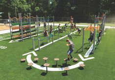 an artist's rendering of a children's play area with swings and climbing bars