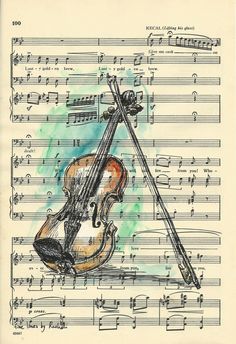 a drawing of a violin on sheet music