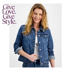 in stock Taller Clothes, Classic American Style, Denim Trucker Jacket, Classic Denim Jacket, Double Denim, Cute Jackets, Trucker Jacket, Petite Outfits, Women's Coats & Jackets