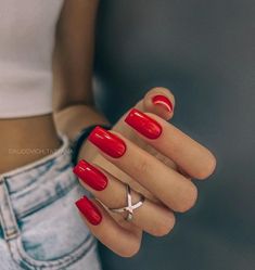 Red Nails Square Medium, Red Nails And Toes, Nails 2022 Red, Red Acrylic Nails, Nails 2022, Simple Gel Nails, Pretty Gel Nails, Square Acrylic Nails, Manicure Y Pedicure