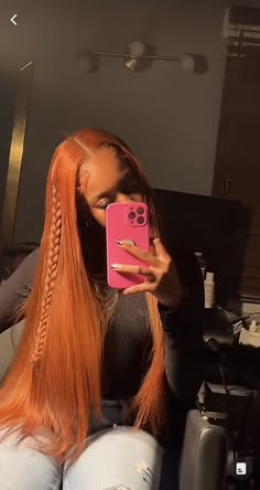 Yellow Skunk Stripe Hair, Sew In Dyed Hair, Ginger Hair Middle Part, Ginger Hair Quick Weave, Hairstyles With Ginger Hair, Ginger Leave Out, Copper Quick Weave, Peek A Boo Wig, Ginger Sew In Weave With Leave Out