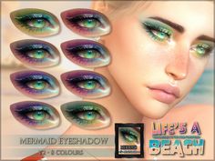 an advertisement for mermaid eyeshadow with different colors