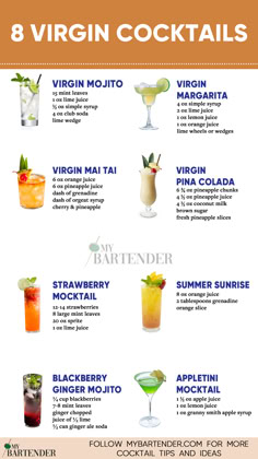 Virgin Cocktails Virgin Cocktails Recipes Non Alcoholic, Virgin Mocktail Bar Ideas, Mocktail Recipe Jug, Food Recipes For Birthday Party, Fun Virgin Drinks To Make, Best Summer Mocktail, Fancy Virgin Drinks, Wedding Drinks Mocktails, Virgin Mixed Drinks