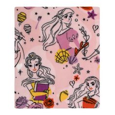 a pink background with princesses and stars