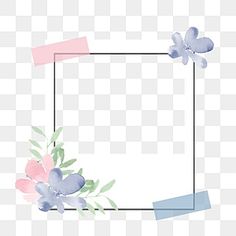 an empty square frame with flowers and leaves on the bottom, in pastel colors