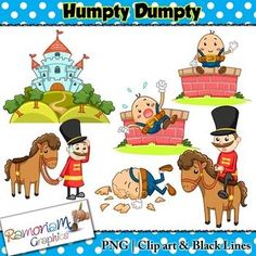 humpty dumppy clipart and black lines for commercial use in design projects