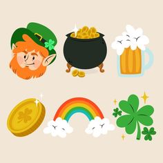 st patrick's day clipart with lepreite, pot of gold and shamrocks