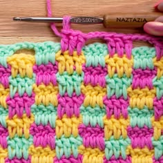 the crochet stitch is being worked on