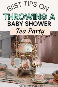 a baby shower party with tea cups and saucers