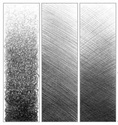 three panels with black and white paint on them, each panel has different lines in it