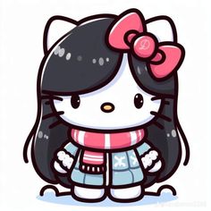 hello kitty is wearing a scarf and hat