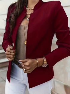 Elegant Stand Neck Long Sleeve Blazer for Women Slim Cardigan, Blazer For Women, Blazer Casual, Stand Neck, Open Front Jacket, Everyday Chic, Stylish Work Outfits, Graduation Outfit, Long Sleeve Blazers