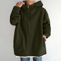 Season:Winter,Fall; Fabric:Cotton; Sleeve Length:Long Sleeve; Look After Me:Machine wash,Hand wash; Gender:Women's; Style:Active,Basic,Streetwear; Elasticity:Micro-elastic; Occasion:Holiday,Causal,Sport; Outerwear Length:Regular; Fit Type:Regular Fit; Pattern:Solid Color; Neckline:Hoodie,Open Front; Special Size:Plus Size; Outerwear Type:Hoodie Jacket,Winter Jacket,Hoodie Coat; Front page:FF; Bust:null; Length:null; Shoulder Width:null; Sleeve:null; Fit US Size:null; Fit UK Size:null; Fit EU Siz Chaleco Casual, Estilo Chic, Hoodie Coat, Loose Outfit, Fleece Sweater, Casual Winter Outfits, Collar Top, Sleeve Jacket, Turtle Neck Top