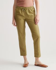 Cotton Linen Twill Straight Leg Pant Relaxed Cotton Pants With Pull-on Style, Relaxed Green Bottoms With Pockets, Relaxed Cotton Pants For Vacation, Cotton Vacation Pants With Pockets, Vacation Cotton Pants With Pockets, Cotton Pants With Pockets For Vacation, Summer Loungewear Bottoms With Patch Pockets, Casual Cotton Pants For Vacation, Relaxed Green Cotton Bottoms