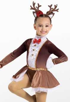 Animal Dance Costume, Velvet Leotard, Dancesport Costume, Reindeer Outfit, Girl Christmas Outfit, Tap Costumes, Antler Headband