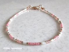 Dainty Pink, Cream & Rose Gold Seed Beads Bracelet / Holiday Anklet / Necklace | eBay Tiny Seed Bead Bracelets, Tiny Bead Bracelet Ideas, Christmas Seed Bead Bracelets, Beaded Bracelets Pink, Pink Bead Bracelet, Lobster Jewelry, Tiny Bead Bracelet, Seed Beads Bracelet, Seed Bead Crafts