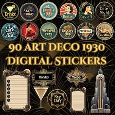 an advertisement for art deco 1950 digital stickers