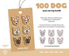 a package of wooden cut outs with dogs on them and the words, 100 dog studs earring bundle